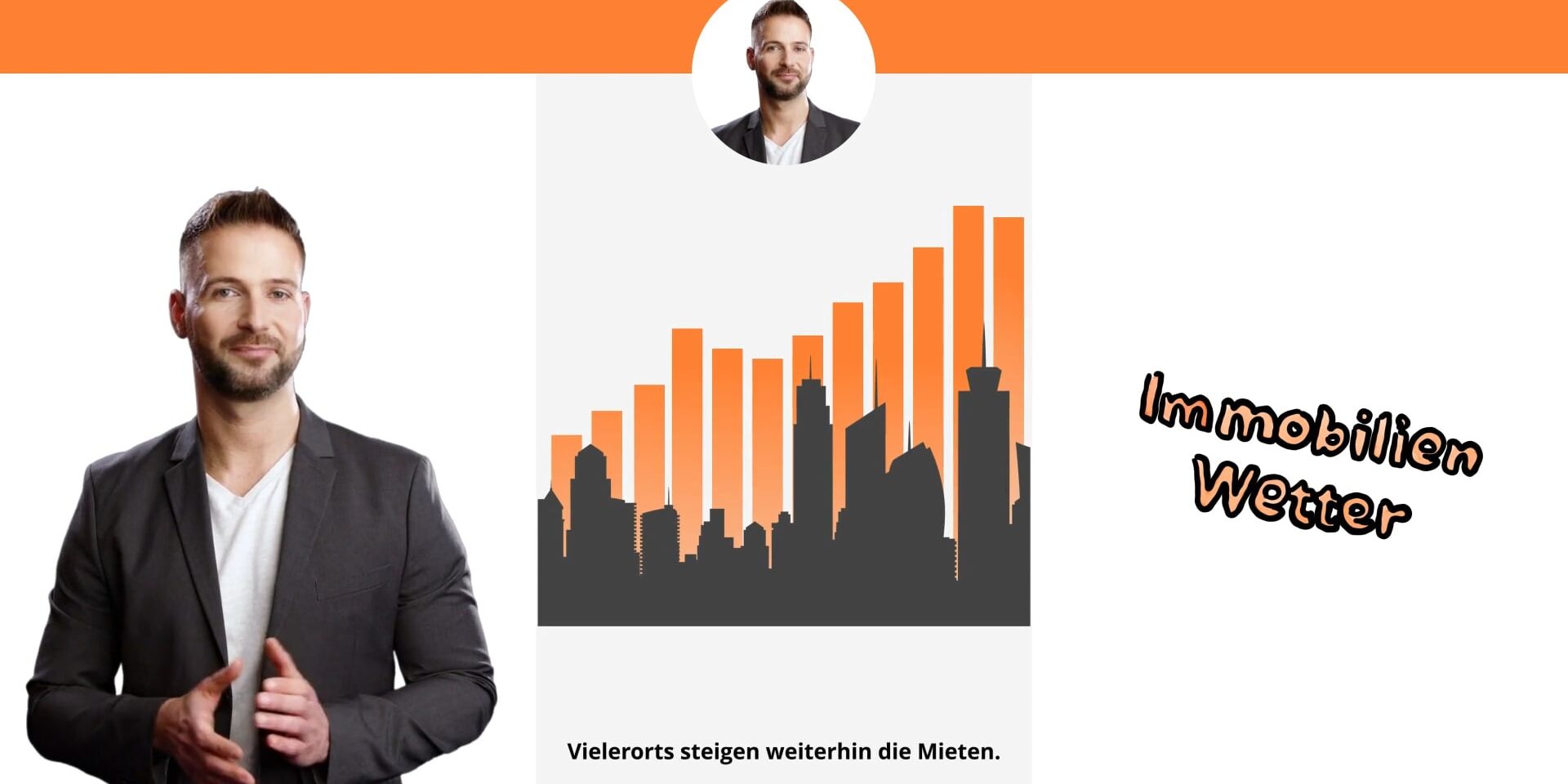 Immowetter Druck am Immobilienmietmarkt nimmt weiter zu Ein Teaser für das Immowetter, ein Moderator, der das Immobilien-Wetter ansagt
