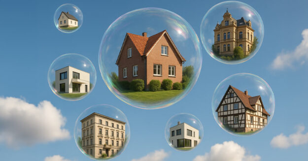 Immobilien in Blasen, die das Thema Immobilienmarkt veranschaulichen sollen